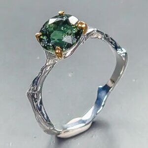 RING Handcrafted Branch with Tourmaline Solitaire 925 Size 7